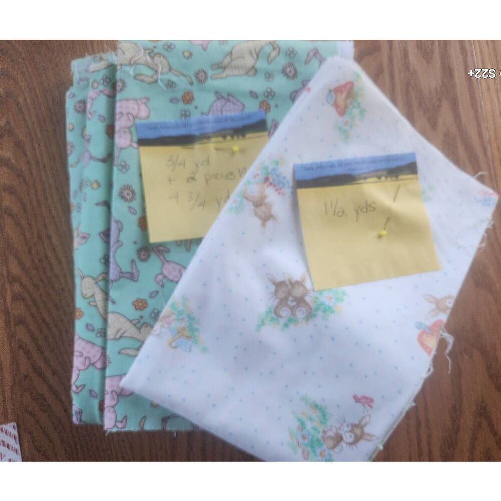 Bunny rabbit fabric green pink & purple pastel colors Baby blankets sewing craft